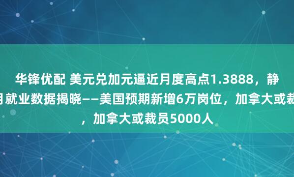 华锋优配 美元兑加元逼近月度高点1.3888，静待美加12月就业数据揭晓——美国预期新增6万岗位，加拿大或裁员5000人