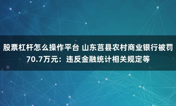 股票杠杆怎么操作平台 山东莒县农村商业银行被罚70.7万元：违反金融统计相关规定等